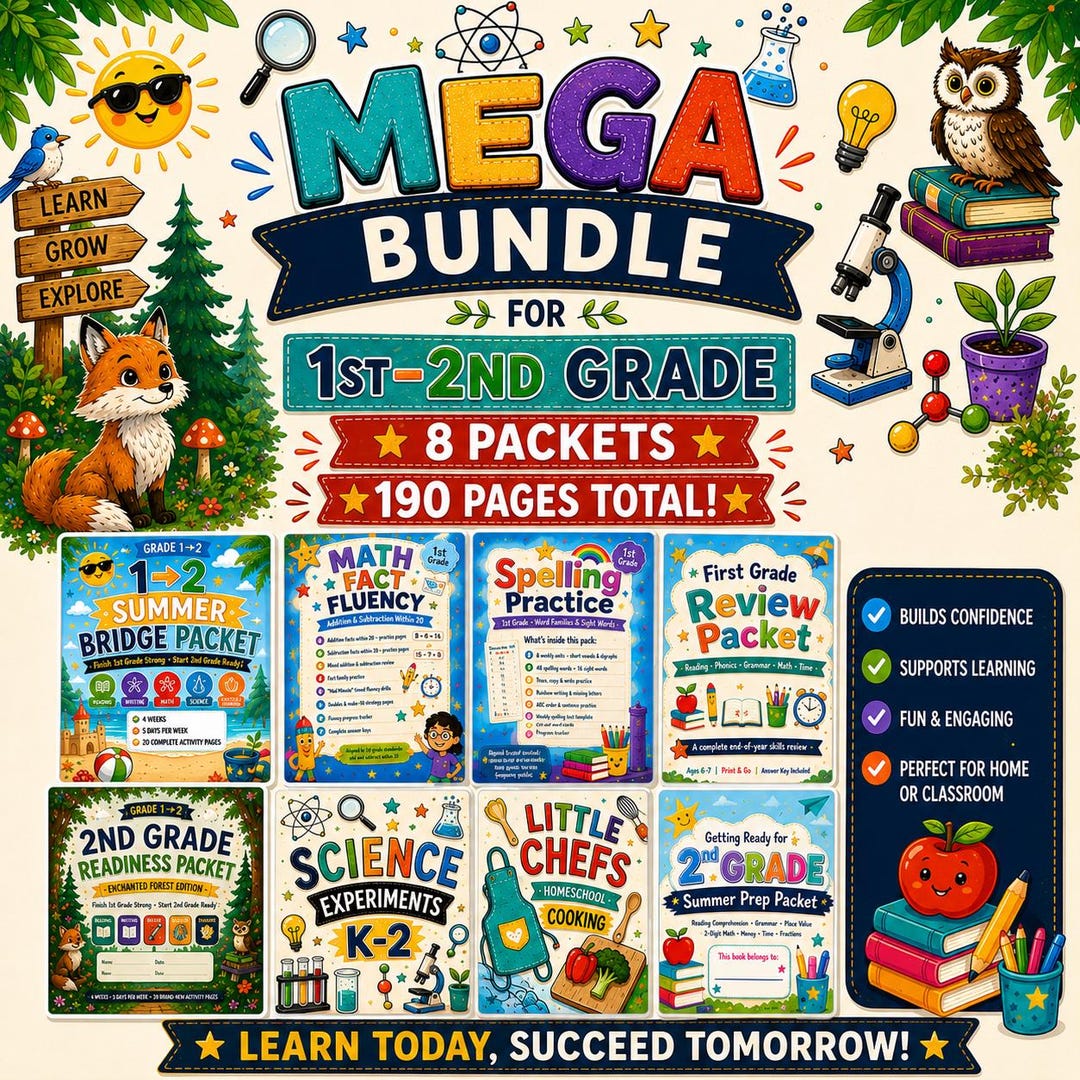 1st and 2nd Grade Mega Bundle | 190 Pages | 8 Packets | Summer Bridge ...