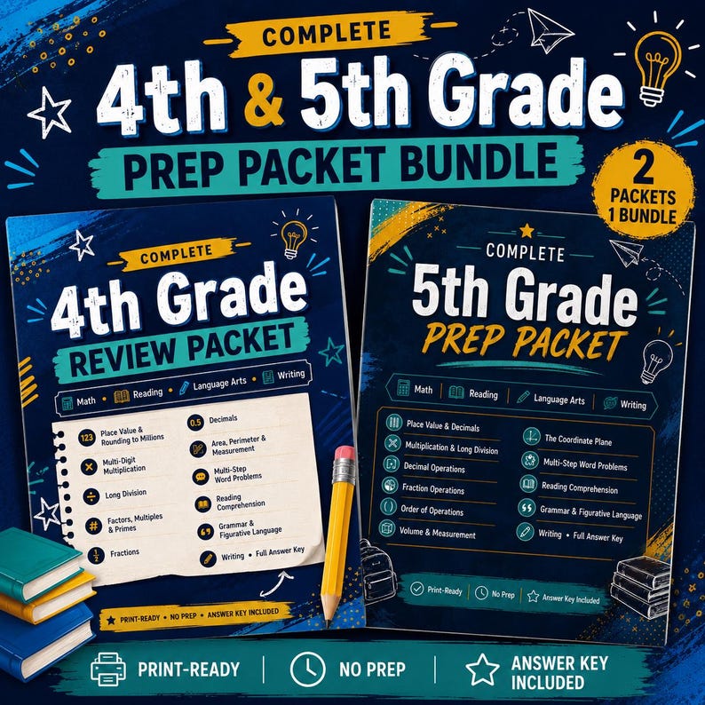 4th & 5th Grade Review Prep Packet Bundle (digital Download) - Etsy