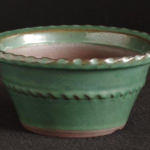 Vintage Tokoname Bonsai-kruka | Yamaki grönglaserad rund keramikplanter (18 cm)