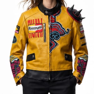 Rumi Cosplay Jacket | KPop Demon Hunters Costume | Yellow Moto Outfit image 1