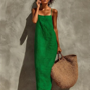 Abito lungo con spalline sottili, abito estivo ampio in stile boho da spiaggia