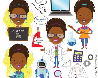 Science Teacher Scientist African American Woman Clipart Technology Engineering Math School Clip Art Commercial Use Quirky Graphics 10354