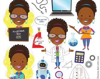 Science Teacher Scientist African American Woman Clipart Technology Engineering Math School Clip Art Commercial Use Quirky Graphics 10354