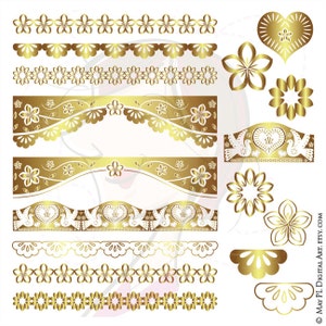 Papel Picado Clipart Gold Braut Banner Digitale Clip Art Floral Hochzeit VEKTOR Grafik Jakobsmuschel Spitze Scrapbook Kommerzielle Nutzung 10232