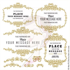 Vintage Gold Rahmen - French Digital Frame Clipart für DIY HochzeitSeinladungen oder Business Logo, Etiketten, Tags - Free Commercial Use 10334