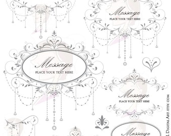 Elegant Wedding DIY Invitations Digital Frame Chandelier Floral Heart Flourish Border Gray Grey Gorgeous VECTOR Eps Png Clip Art Set 10446