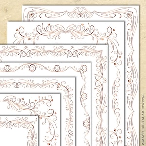 Eleganckie wzory obramowań stron, różowozłote ozdobne eleganckie ramki - DIY Vintage Document, Certificate, Diploma, Wedding Invites 11044