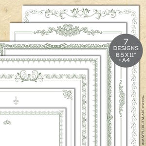 Salie groen antieke frames paginaranden clipart-8 x 11 vintage Franse sierlijke bloei bruiloft, award, certificaat, documenten 10910