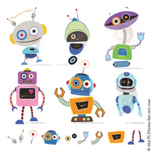 Cute Robots Clipart - make Robot Theme Birthday Party Invitations, great for Back To School, Lesson Plans, Craft - FREE Commercial Use 10480