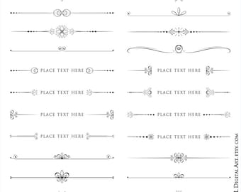 Text Dividers Floral Clipart - Decorative Divider Digital Clip Art use as Page Decoration, Wedding, Commercial, Scrapbook or Craft use 10019