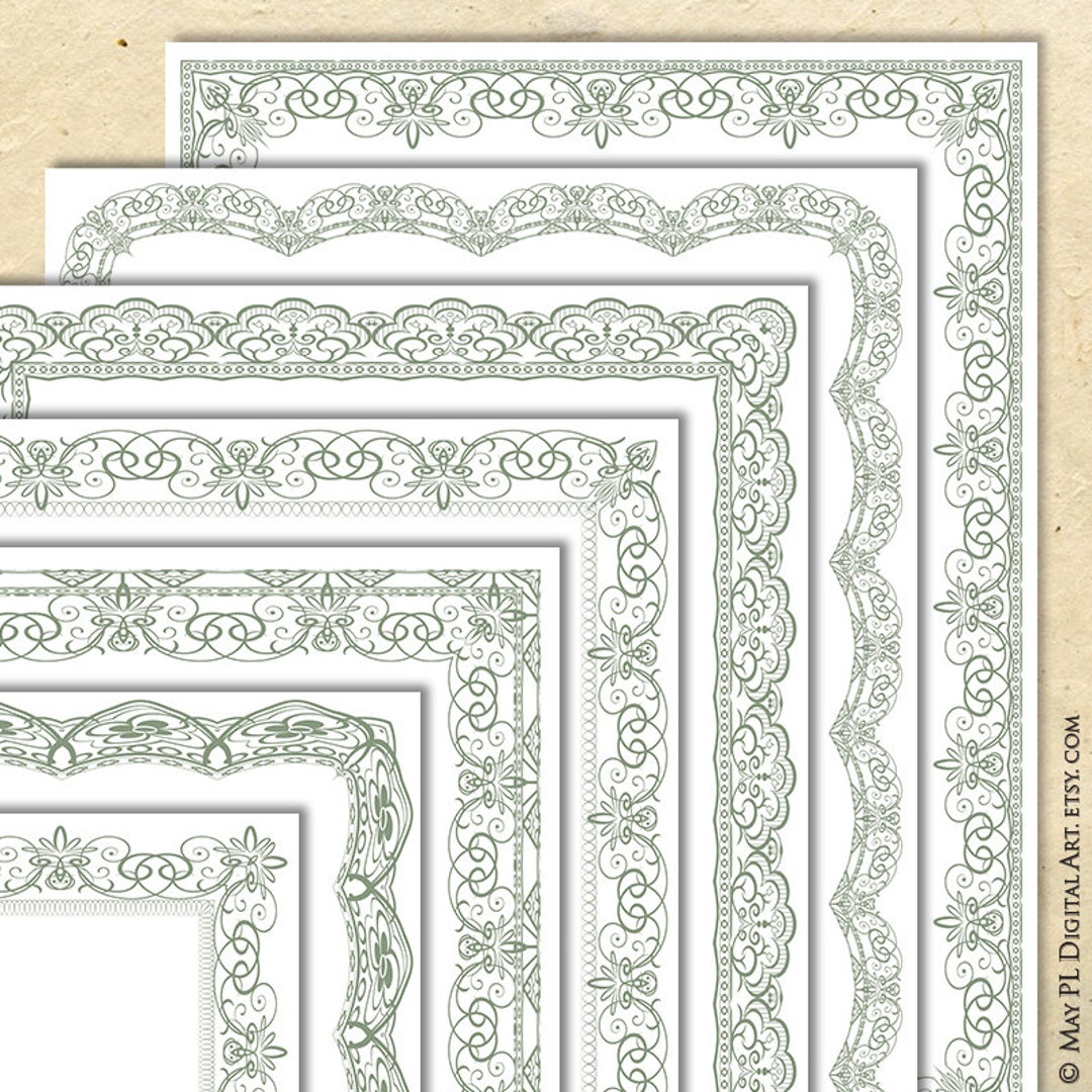 Vintage Patterned Lace Border Frames Digital Clip Art Sage Green