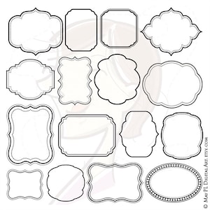 May include: A set of 12 black and white printable frames with various shapes and sizes. The frames are perfect for adding a touch of elegance to any project.