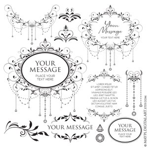 Vintage Chandelier Elegant Flourish Frames Clipart - Follaje digital DIY Boda Logo Invitaciones Negocios Símbolo Diseño Elementos 10930