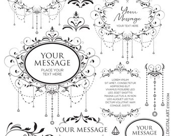 Vintage Chandelier Elegant Flourish Frames Clipart - Digital Foliage DIY Wedding Logo Invitations Business Symbol Design Elements 10930