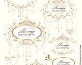 Wedding Clip Art Gold Foliage Clipart Vine Monogram Frame Crystal Chandelier Garland Retro Design DIY Programs Invitations Graphics 10396