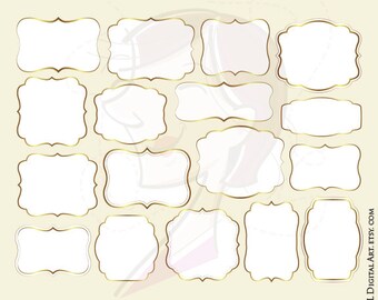 GOLD Digital Frames Clip Art - White Middle in Basic Shapes, perfect for Craft, Cardmaking, Tag Label, Invites - FREE Commercial Use 10537