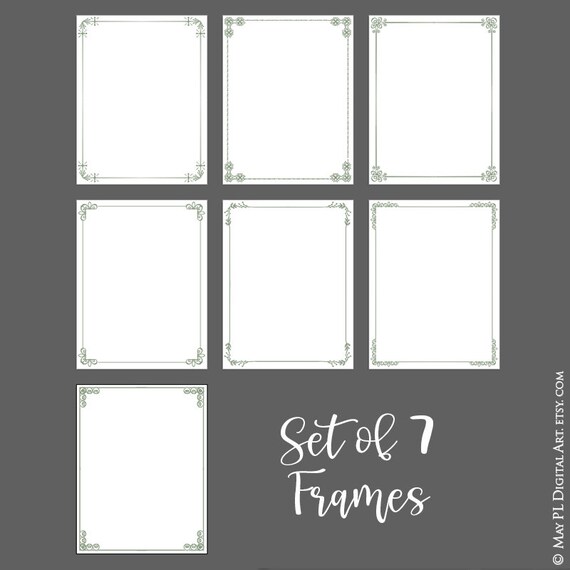 Page Borders Sage Green Frames Clip Art - 8x11 DIY Certificate