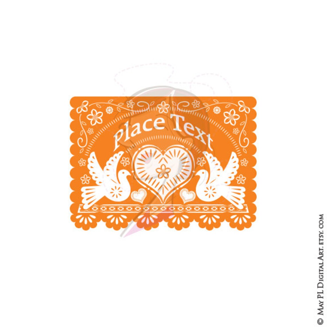 Heart Banner Clipart Orange Papel Picado Design Includes Etsy