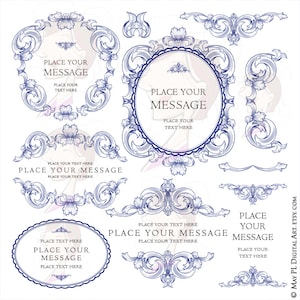DIY Visitenkarten oder Logo mit Navy Blue Acanthus Blatt Rahmen Clipart - mit Floral Digital Frames Design - Kommerzielle Nutzung 10747