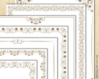 Bronze Page Borders Frames Vintage Digital Clipart - 8x11 Certificate Award, Antique Wedding Invitation - FREE Commercial Use 10991