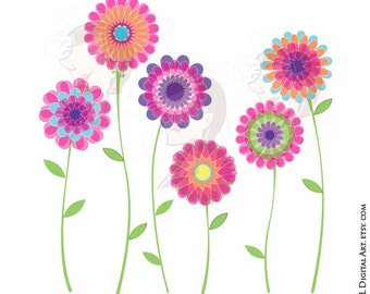 Pink Flower Clipart Spring Flowers - Floral VECTOR Clip Art Digital Download Scrapbook Craft Supplies DIY Invitations Commercial Use 10042