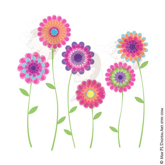 Pink Flower Clipart Spring Flowers Floral Vector Clip Art Etsy