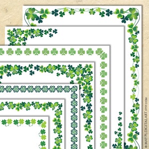 Cadres de bordure de la Saint-Patrick - trèfle trèfle vert numérique Clipart design décoratif celtique irlandais, lot de 7 - usage Commercial gratuit 10889