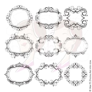 Digital Monogram Wedding Flourish Swirl Clip Art- create Classic Design with these Vintage Vector Frames - FREE Commercial Use 10101