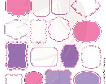 Pink Purple Frames Borders Clip Art - make your own Baby Shower or Birthday Invitations, also for Scrapbook, Crafts, Labels, Tags  10493