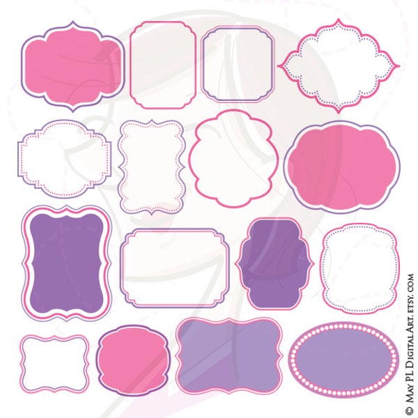 Pink Purple Frames Borders Clip Art - make your own Baby Shower or Birthday Invitations, also for Scrapbook, Crafts, Labels, Tags  10493