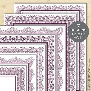 Mörklila sidkant, aubergine 8x11 och A4 Clipart - Ramar för certifikat, dokument, utmärkelser och inbjudningar 11118