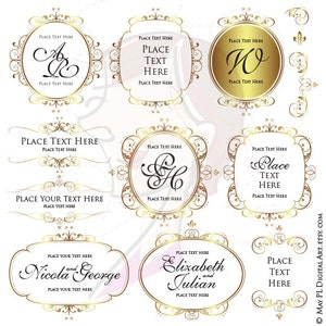 Cornice dorata Clipart Monogramma Marchio aziendale Fai da te Logo Clip Art Ghirlanda Vettore Logo matrimonio Design Etichetta Tag Uso commerciale 10642