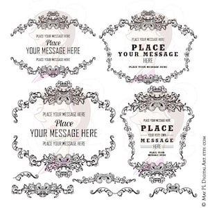 Französischer Vintage Rahmen Clipart Digitale Blumengrafik eleganter Kranz Flourish Logo Design DIY Hochzeit VEKTOR Sofort-Download 10225