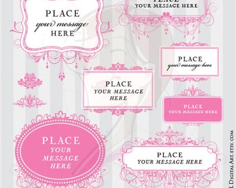 Pink Digital Frames Clipart Chandelier Vintage Ornate DIY Wedding Invitation Victorian Design Instant Download Commercial Personal Use 10455