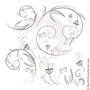 Floraler Flourish Swirl Vektor Clipart - enthält Blumen, Blätter, um Motive, Brautdesigns, DIY-Einladungen zu machen - KOSTENLOSE kommerzielle Nutzung 10077