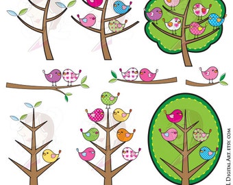Birds On A Branch Tree Clipart - Cute Vector perfect for DIY Cards, Lesson Plan, Hobby, Crafts, Scrapbooking - FREE Commercial Use 10058