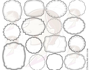 Scallop Frame Clipart Circle Borders Digital Design Commercial Use - DIY Invitation, Label, Tags, also for Scrapbook or Craft use 10503