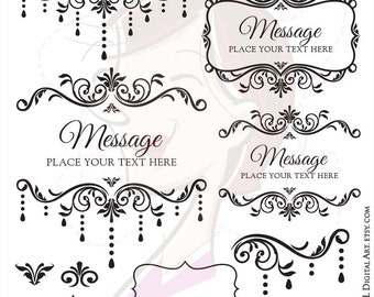 Chandelier Frames Flourish Retro Clip Art Set - Ornate Leaf Foliage Old Fashioned Vector File Instant Download 10036