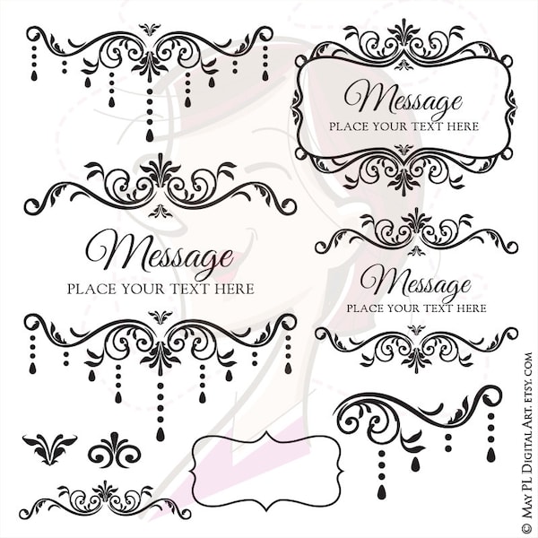 Chandelier Frames Flourish Retro Clip Art Set - Ornate Leaf Foliage Old Fashioned Vector File Instant Download 10036