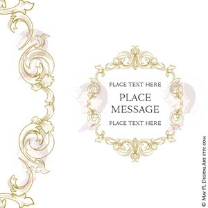 May include: A gold ornate frame with a white background and the text "PLACE TEXT HERE PLACE MESSAGE PLACE TEXT HERE".