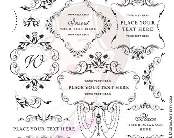 Flourish Border Frame Monogram Clipart - Flower Design for Wedding or Business Logo, Scrapbook, Cardmaking, Labels - Commercial Use 10603