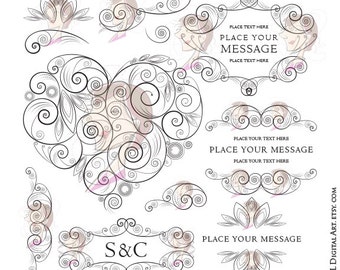 Flourish Swirls Frames Clipart - presenta Heart Flourishes, anche in Vector, e una varietà di elementi di design - USO COMMERCIALE GRATUITO 10312