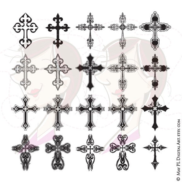 Cross Digital Clipart Ornate Christian Orthodox Gothic Crosses Graphics Christmas Easter Sympathy Cardmaking DIY Cards Scrapbook 10634