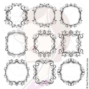 Digital Flourish Frames Wedding VECTOR Clipart Ornate Design Swirls Border Save The Date Retro Curly COMMERCIAL USE Business Graphics 10100