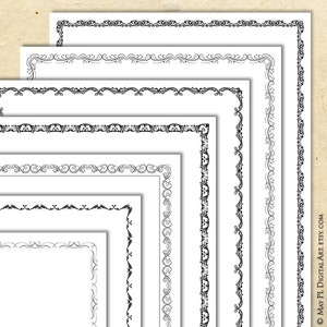 Dünne Ränder Clip Art Vintage Zertifikat Auszeichnung Diplom 8x11 Digitale Rahmen - Wirbel Verziertes Kalligraphie Design 10855