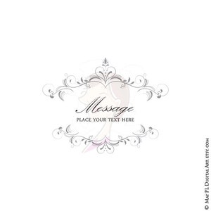 May include: A decorative, gray and white floral design with the word "Message" and the text "Place your text here" in black.