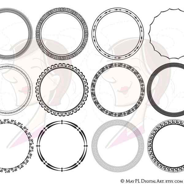 Round Frames Retro Circle Decorative Borders Vintage Ornate Graphics DIY Label Tags Vector Clip Art COMMERCIAL Business Personal Use 10107