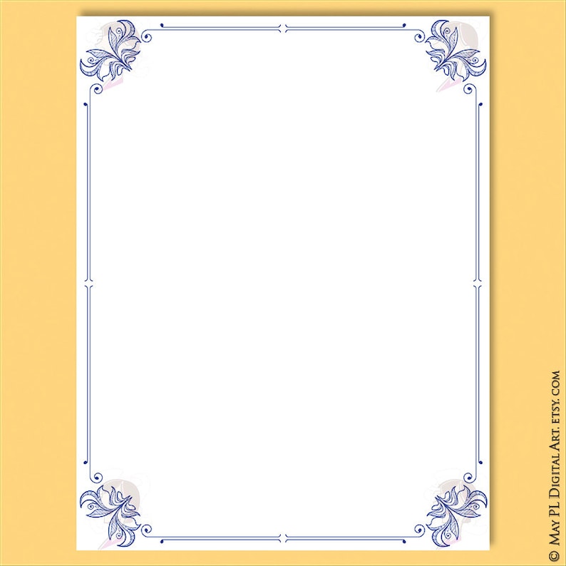 Navy Blue Borders and Frames 8x11 Decorative Border Corner Clipart great for making Wedding Invitations, Certificates, Awards 10753 image 2