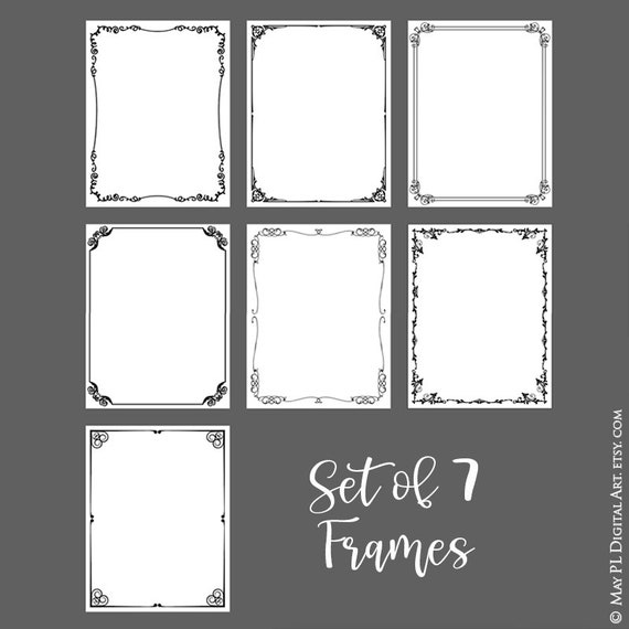 Page Digital Borders, Ornate Swirl Frames, Set of 7 - 8x11 Black
