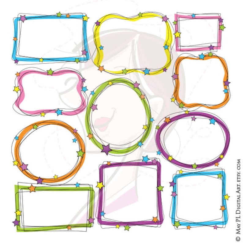 Whimsical Frame Clipart Digital Doodle Frames Hand Drawn Handdrawn Vector Clip Art Diy Labels Tags Sbook Teacher Craft Supplies 10269